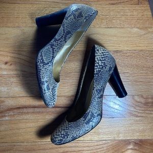 Me Too Faux Snake Skin Block Heel
